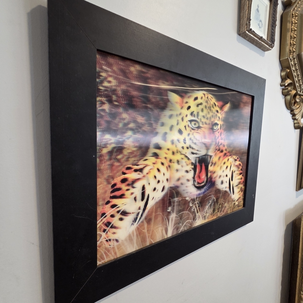 Vintage Snarling Leopard 3D Wildlife Print – Bold Black Framed Jungle Decor - Picture 5 of 5